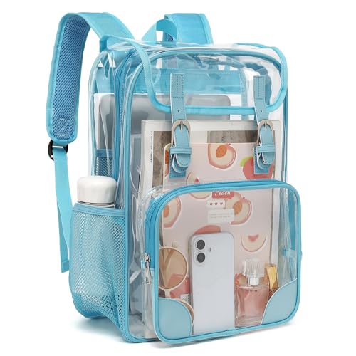 Fuyicat Clear Backpack Heavy Duty PVC Transparent Girls Kids School Backpacks Stadium Approved See Through College Bookbag for Women (Sky Blue) - color: Sky Blue