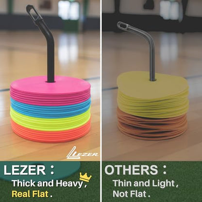 LEZER 6 Inch 8 Inch Flat Cones, Spot Markers, Soccer Cones, Field Court Markers, Sit Spots, Flat Discs, Soccer Training Equipment, Agility Practice, Football, Made in Taiwan - style: 6 inch with 24 pcs