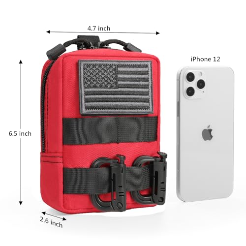 FRTKK 2 Pack Molle Pouches - Tactical Compact Water-Resistant EDC Pouch Bag Small Utility Pouch - color: red