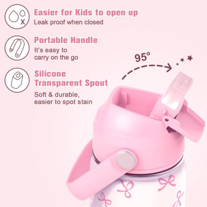 Bevalsa Backpack for Girls, Bow School Bookbag Teen Girls Backpack Set with 14oz Insulated Water Bottle Stainless Steel, Lunch Bag & Pencial Case for Kids Elementary Middle Student (Pink Bow) - color: Pink Bow