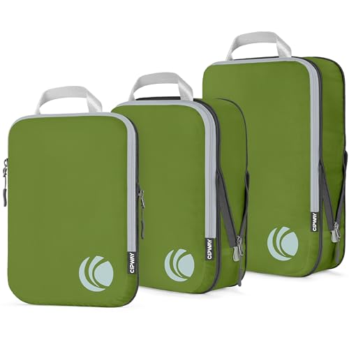 Cipway Compression Packing Cubes Set, Ultralight Expandable Travel Packing Organizers for Carry on Luggage (Green 3pcs) - color: Green, size: 3PCS