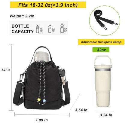 Water Bottle Carrier Bag with Strap, Water Bottle Holder Crossbody Backpack Handbags for Women Men for Hiking,Cycling - color: Black