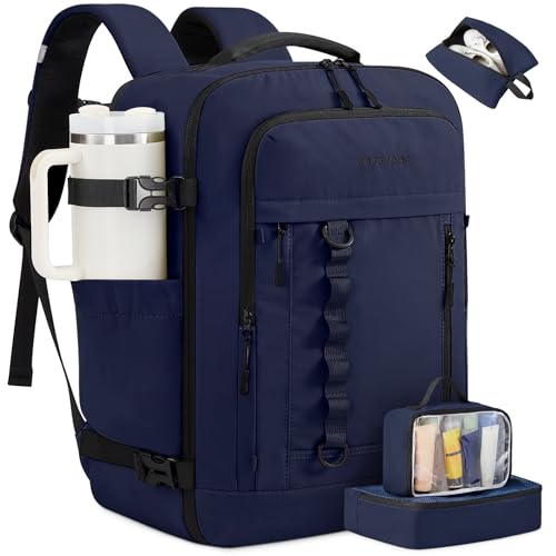 LOVEVOOK 50L Travel Backpack for Men Women, Waterproof Carry On Backpack for Work & Travel, Flight Approved Personal Item with 3 Packing Cubes, TSA Bag Fits 17.3" Laptop,Navy blue - color: Navy Blue, size: X-Large-50L-4Pcs