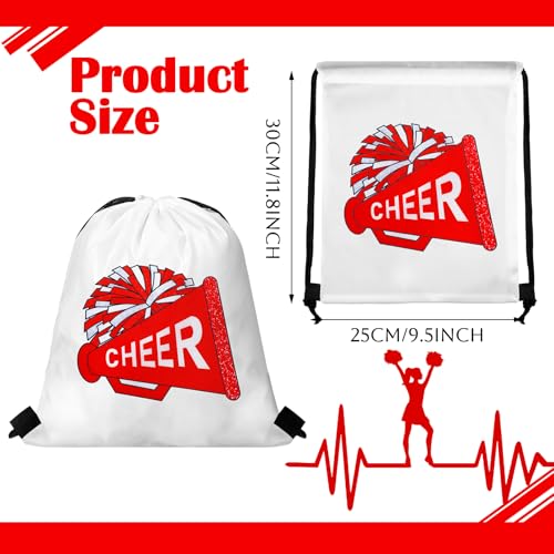 Kacctyen 24 Pcs Cheer Drawstring Backpack Cheer Team Gift Cheerleader Drawstring Gym String Bag Sports Party Favor(Red) - color: Red