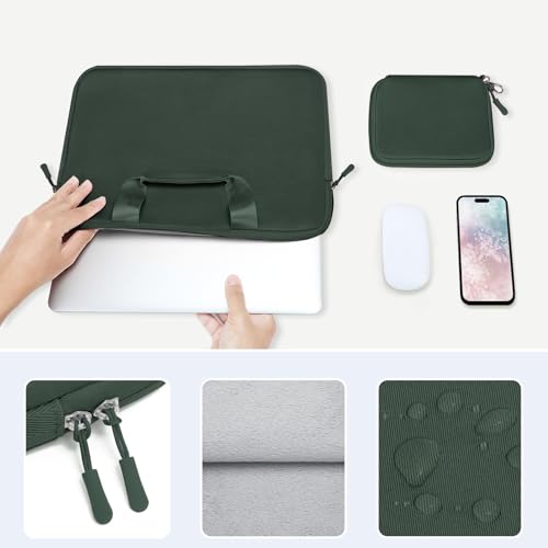 MOSISO Laptop Case 13.3 inch, 13-13.3 inch Laptop Sleeve Bag Compatible with MacBook Air/Pro 13 / Pro 14, HP Dell ASUS, Neoprene Carrying Computer Bag with Handle&Detachable Small Case, Emerald Green - color: Emerald Green, size: 13.3 inch