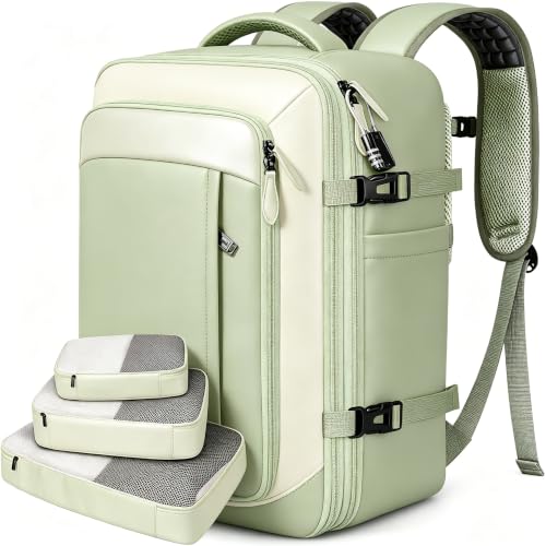 Vancropak Carry on Backpack for Women, Large Expandable Travel Backpack Fits 17.3" Laptop, Airplane Approved Suitcase Bag with Shoe Compartment, Lightweight Anti Theft Weekender Bag for Travel, Green - color: Green