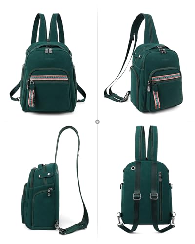 FADEON Large Sling Bag for Women, Designer Leather Crossbody Purse Convertible Sling Backpack, Anti Theft Daypack for Travel - color: Dark Green Nubuck Style