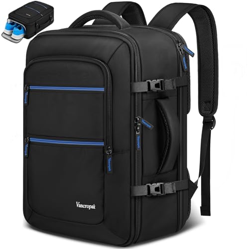 Vancropak Spirit Airlines Personal Item Bag 18x14x8 Backpack, TSA Approved Underseat Travel Backpack with Shoe Compartment Removable for Men & Women, Lightweight Luggage Bag Fit 17.3 inch Laptop - color: Blue