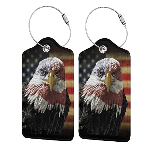 2 Pack Bald Eagle USA Flag Luggage Tags for Suitcases, Cool Leather Luggage Tag for Travel, Bag Tag Privacy Name ID Card Bag Labels for Friends Adults Kids Tourists - color: Bald Eagle Usa Flag