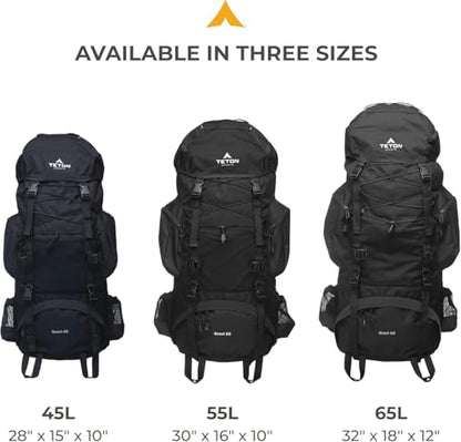Teton 55L Scout Internal Frame Backpack for Hiking, Camping, Backpacking, Rain Cover Included, Pacific - color: Pacific, size: 55L