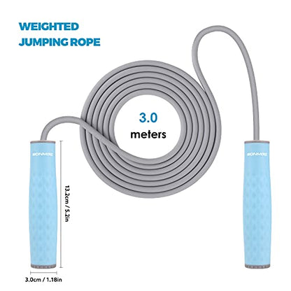 Jump Rope 3 Styles | 1-LB Weighted Jump Rope for Adults Women. || Speed Jump Rope with Ball Bearings for Fitness. ||| Lightweight Skipping Ropes (2 Pack) for Kids and Adult Beginners. - color: 1LB Weighted Blue (1 Pack)