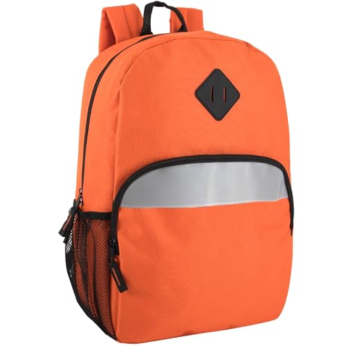 Trail maker 17" Backpack – Reflective School Backpack with Padded Straps, Water Bottle Pockets for Kids & Adults, School Travel Camp (Orange) - color: Orange