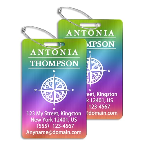 Personalized Metal Luggage Tags (2 Pack), Customizable Icon Text, Laser Engraved Waterproof Durable, for Bags, Backpack Travel, Suitcases (Multi) - color: Horizontal Rainbow