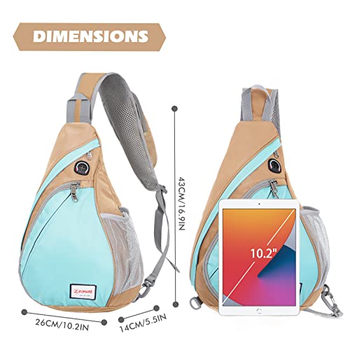 ZOMAKE Sling Bag,Small Crossbody Sling Backpack,Water Resistant Shoulder Daypack for Travel,Anti Thief Chest Bag for Hiking(Brown,Cyan) - color: Brown,cyan