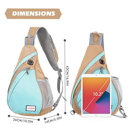 ZOMAKE Sling Bag,Small Crossbody Sling Backpack,Water Resistant Shoulder Daypack for Travel,Anti Thief Chest Bag for Hiking(Brown,Cyan) - color: Brown,cyan