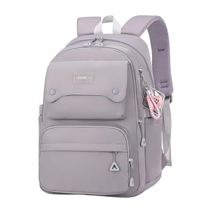 Solid Color Kids Backpack for Teens Girls, Multi-pocket School Bag Girls Backpack - color: B-grey