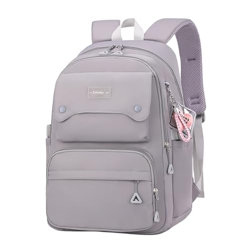 Solid Color Kids Backpack for Teens Girls, Multi-pocket School Bag Girls Backpack - color: B-grey