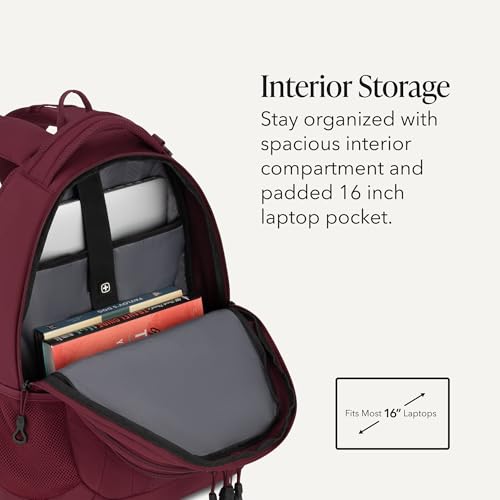 SWISSGEAR Cecil Laptop Backpack, Fits Most 16-Inch Laptops, Three-Compartment Design, Airflow Back Panel, Merlot, 27.3L, 18-Inch - color: Merlot