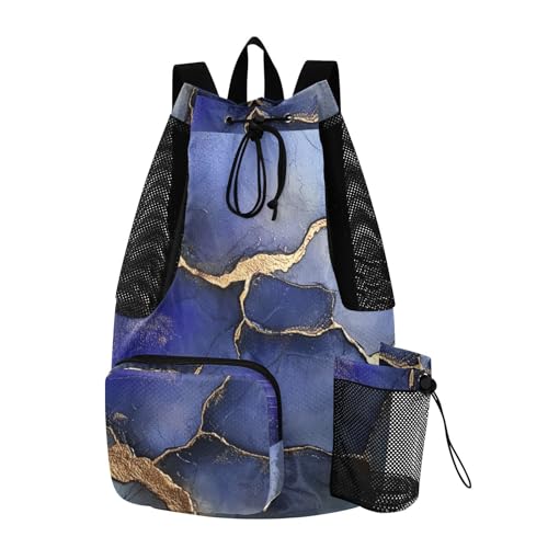 Drawstring Backpacks Sports Gym Bag With Water Bottle Pocket Cinch Back Sack Waterproof Marble Royal Blue Gray - color: Color 2