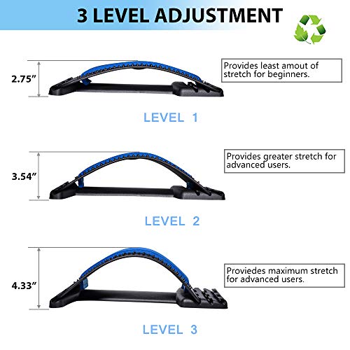 JUMPOW Back Stretcher for Lower Back Pain Relief, 3 Level Adjustable Lumbar Cracker Board, Spine Board, Relief for Herniated Disc, Sciatica, Scoliosis, Spine Decompression - color: Black, Blue-3 Level