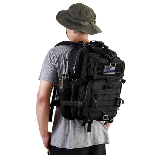 Hannibal Tactical 30L MOLLE Assault Pack, Tactical Backpack Military Army Camping Rucksack with Bottle Holder, 3-Day Pack, Black - color: Black, size: 30L