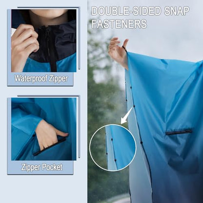 Fashion Hooded Rain Poncho Waterproof Raincoat Jacket with pocket for Women/Men/Adult - color: Gradient Blue