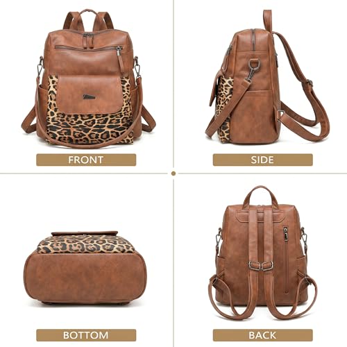WYFJNX PU Leather Backpack Purse for Women Fashion Multipurpose Design Handbag Ladies Shoulder Bags Travel Backpack Brown with Leopard Print - color: Leopard