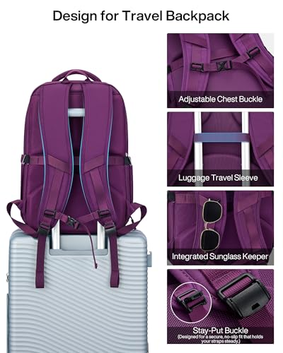 MILADA Expandable Travel Backpack 28L to 39L, TSA-Approved Carry On Backpack with 17 Inch Laptop Compartment, School Business Work Backpack for Men & Women, Purple - color: Purple