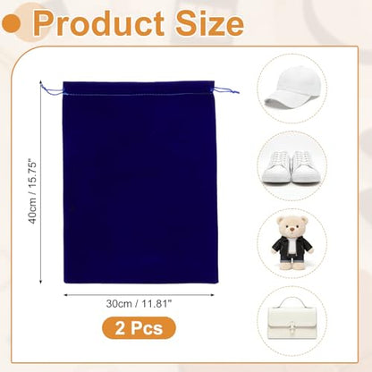 Cloth Shoe Bags for Travel, Flannel Pouch with Drawstring Closure Washable Breathable Cotton Fabric, 15.8x11.8" & 2 Pcs & Dark Blue- Fit for (Men Women/Luggage/Storage) - color: Dark Blue