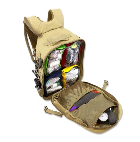 Lightning X Stocked Modular Trauma & Bleeding First Aid Responder Medical Backpack + Kit (Tan w/Hydration Bladder) - color: Tan W/ Hydration Bladder