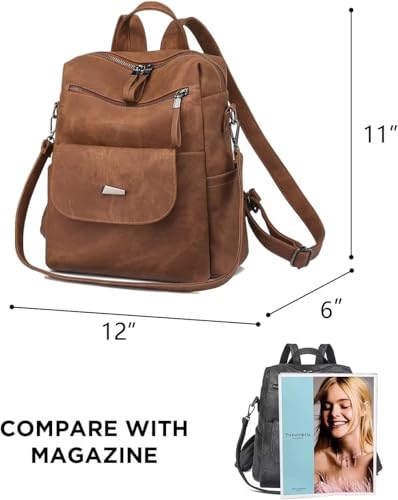 WYFJNX PU Leather Backpack Purse for Women Fashion Multipurpose Design Handbag Ladies Shoulder Bags Travel Backpack Brown - color: Brown