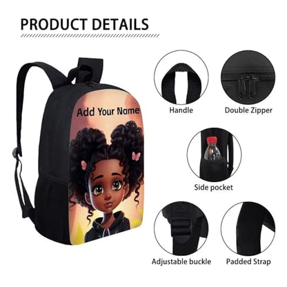 African Black Girls Backpack for School Bag for Kids 2 Grade/3Rd Grade Custom Name Book Bag Age 8-10/10-12 Elementary School Student Personalized Back Packs - color: African Black Girl-12