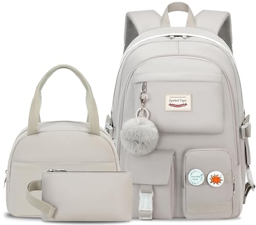 Spotted Tiger School Backpack for Girls Backpack with Lunch Box Anime Bookbag Set School Bag Kawaii Backpacks for Girls Teens (Grey) - color: Grey