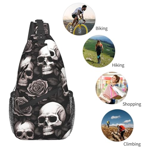 Skulls And Roses Outdoor Crossbody Shoulder Bag For Unisex Young Adult Hiking Bicycling - color: Blue
