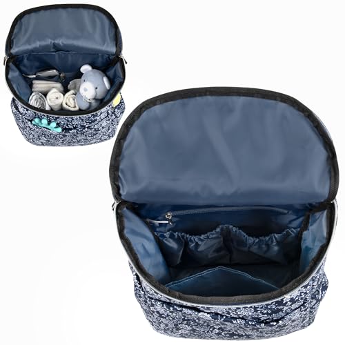 Multi-Function Floral Diaper Backpack and Travel Nappy Baby Bag with Changing Pad and Stroller Straps - color: Navy Blue Floral