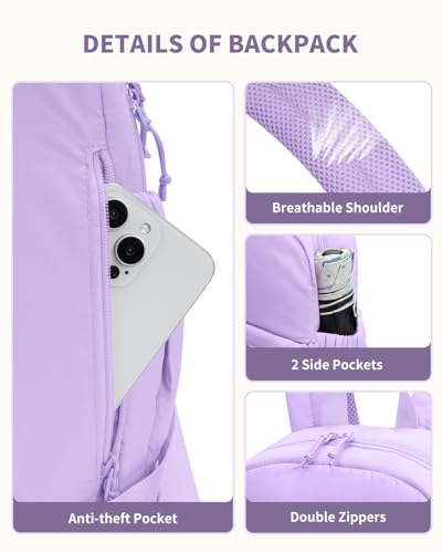 Ceneda Gym Backpack for Women, Cute Gym Bag with Shoe Compartment, Wet Pocket & Tumbler Strap, Puffer Dance Cheer Backpack - color: Purple, style: Puffer