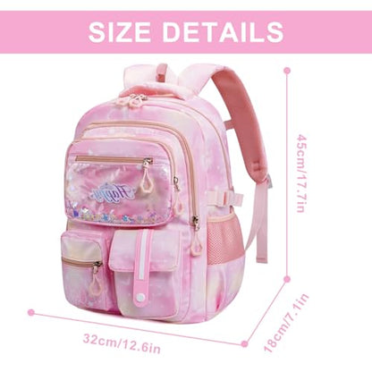 MCWTH Backpack for Teen Girls, Kawaii Cute Kids Elementary Student School Backpacks (Happy Pink) - color: Happy Pink