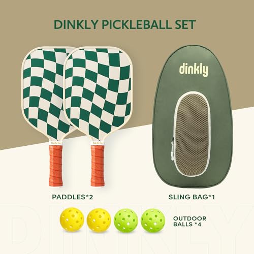 Pickleball Paddles Set of 2/4- USAPA Approved Graphite/Fiberglass Pickleball Racket, 2 Pickleball Rackets, 4 Balls and 1 Portable Carry Bag, Aesthetic Pickle Ball Set for Men Women Beginners - color: 2 Wave Check | Dark Green | Graphite