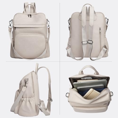 Anti-Theft Backpack Purse for Women, Convertible 3-in-1 Vegan Leather Backpack with Hidden Zipper, Adjustable Shoulder & Crossbody Bag for Travel and Daily Commute - color: A Two Toned Apricot