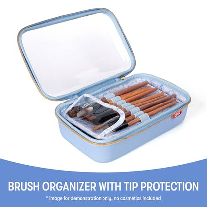 ZIPIT: Travel Makeup Bag - Blue & White Flowers - Protective Hard Shell, Large Cosmetic Case, Transparent Zipper Lid, Carry Handle, Toiletry Organizer - color: Light Blue