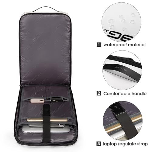 BANGE Business Smart Backpack Waterproof fit 15.6 Inch Laptop Backpack with USB Charging Port,Travel Durable Backpack - color: White
