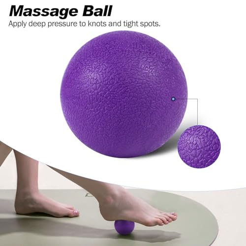JOYENERGY 5 in 1 Foam Roller Set Trigger Point Foam Roller, Massage Roller Stick, Massage Ball, Stretching Strap for Deep Muscle Massage Pilates Yoga, Fitness Exercise for Whole Body (Purple Diamond) - color: Purple Diamond
