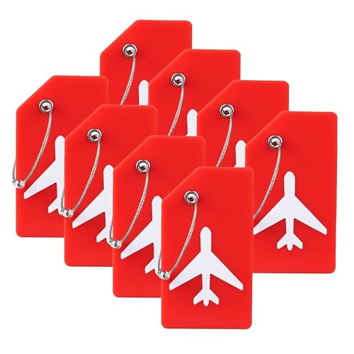 8 Pack Silicone Luggage Tag for Suitcases with Stainless Loop, TSA Approved, Privacy Protection Travel Essentials Bag Tags by Gostwo, Red - color: Red