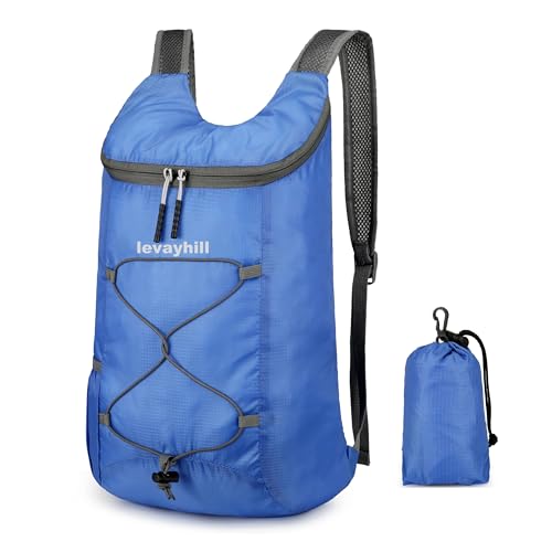 levayhill 16L Foldable Hiking Backpack,Small Packable Daypack, Royal Blue | Lightweight ,Outdoor Collapsible Rucksack,Ultralight Folding Back Pack, Water Repellent, Men Women Travel Gym, Easy Carry-on - color: Royal Blue