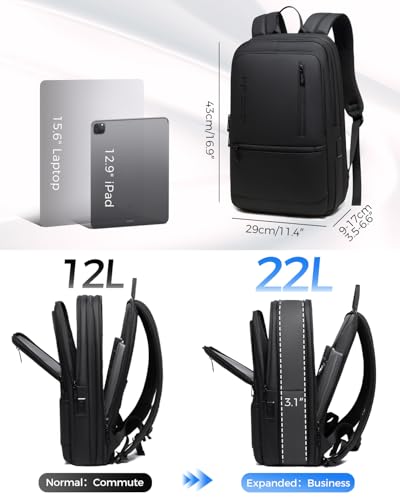 Fenree.geer Work Backpack for Men, Expandable Backpack with USB C Charging Port, Water Resistant 15.6 Inch Laptop Backpack, Black - style: Business