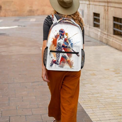 Large Backpack with 15.6 Inch Laptop Compartment, Baseball Ball Player Adult Backpack for Work, Travel & School College Boys Girls - color: Baseball Ball Player