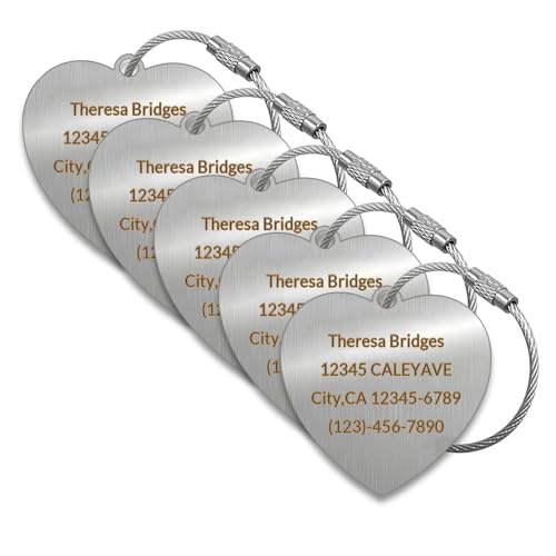 Custom Engraved Luggage Tags, Waterproof Personalized Luggage Tags, Aluminum Personalized Bag Tags for Suitcases/Backpack/Luggage Accessories (Heart Shape, Silver, 2 x 2 inches, Herringbone) - color: Silver, size: 2 x 2 inches, style: Heart Shape