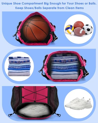 BROTOU Soccer Bags, Football Backpack, Volleyball Bag, Drawstring Soccer Backpack with Ball and Shoe Compartment - color: Pink