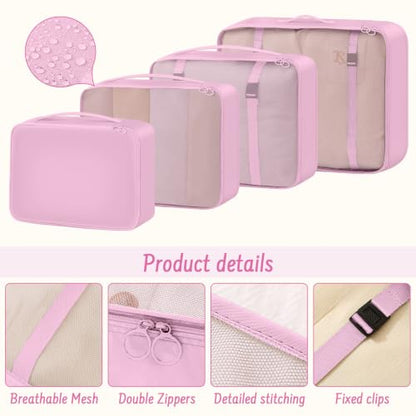9 Set Packing Cubes for Travel Essentials - Lightweight Carry-On Luggage Organizer Bags with Shoe, Clothes & Laundry Bags for Airplane, Family & Business Travel, Pink - color: Pink