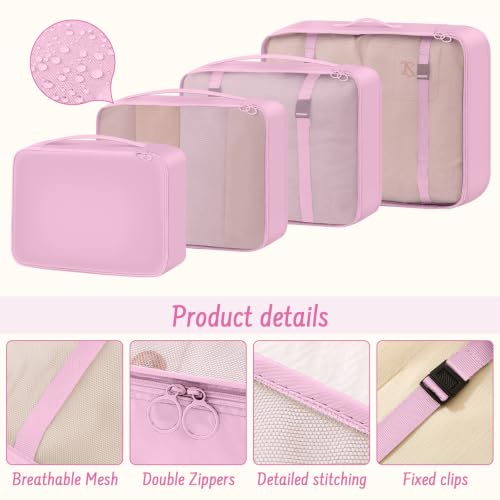 9 Set Packing Cubes for Travel Essentials - Lightweight Carry-On Luggage Organizer Bags with Shoe, Clothes & Laundry Bags for Airplane, Family & Business Travel, Pink - color: Pink